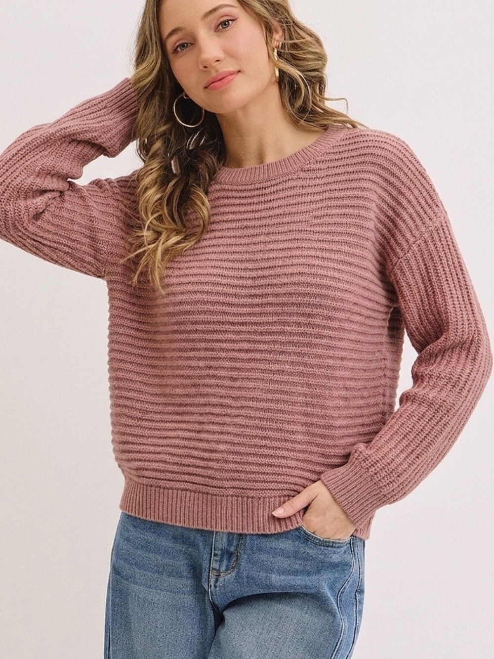 moon & madison Ribbed Crewneck Sweater